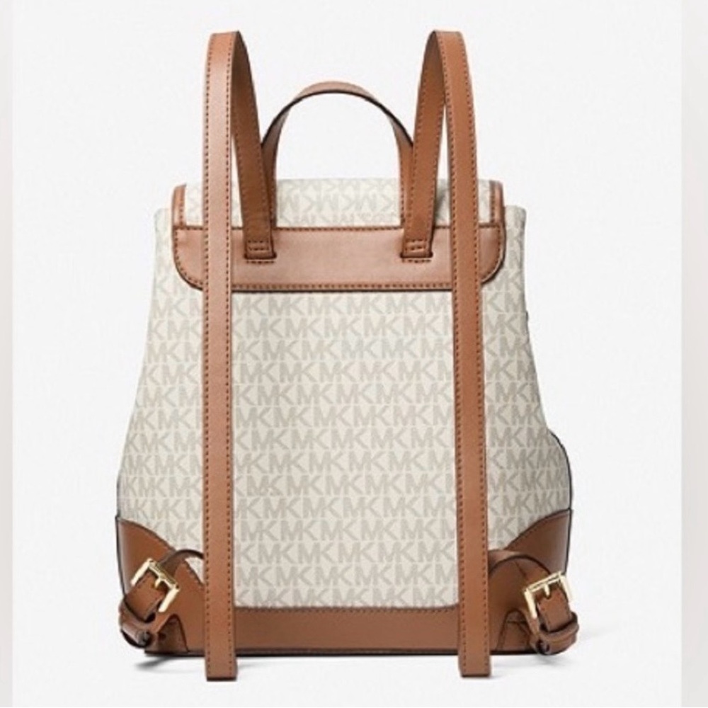 Michael Kors Vanilla/Acorn Harrison Medium Saffiano Leather Signature  Backpack - Picture 6 of 16